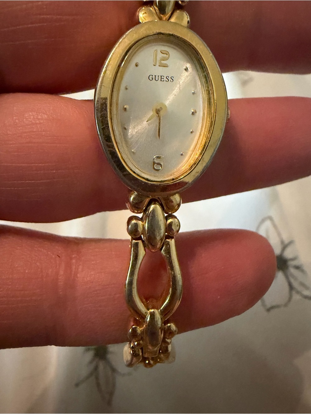 GUESS Gold-Tone Oval Women's Bracelet Watch with White Dial